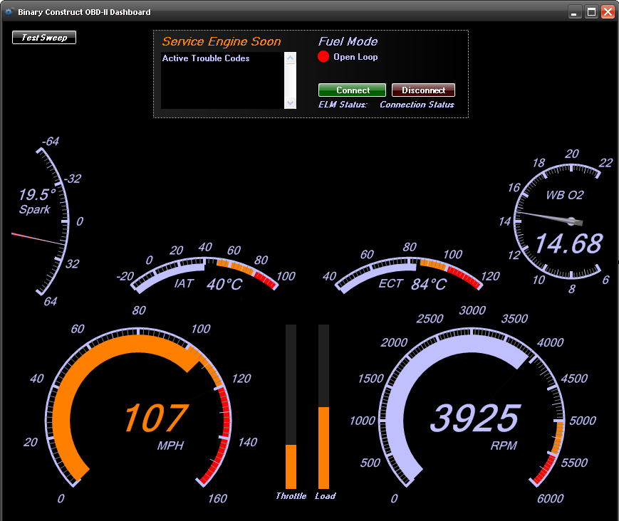 OBD-II dashboard gauge display
