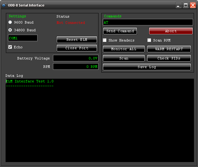 OBDII ELM Serial Test Application